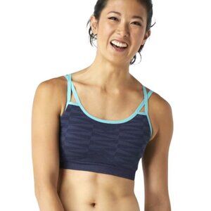 Smartwool Women Sports Bra Merino Seamless Strappy Geometric Navy Aqua Blue M